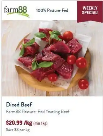Diced Beef Farm88 Pasture-Fed Yearling Beef
