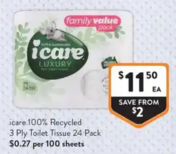 Foodworks icare 100% Recycled 3 Ply Toilet Tissue offer