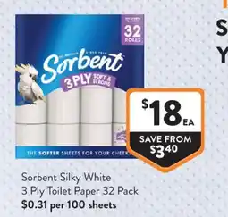 Foodworks Sorbent Silky White 3 Ply Toilet Paper offer
