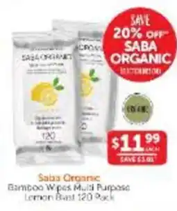 WHOLELIFE Saba Organic Bamboo Wipes Multi Purpose Lemon Blast offer