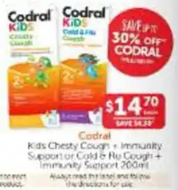 WHOLELIFE Codral Kids Chesty Cough + Immunity Support or Cold & Flu Cough + Immunity Support offer