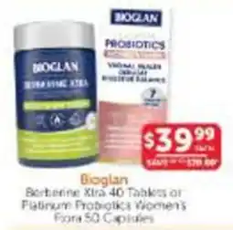 WHOLELIFE Bioglan Berberine Xtra 40 Tablets or Platinum Probiotics Women's Flora offer