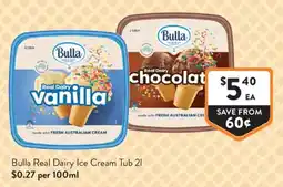 Foodworks Bulla Real Dairy Ice Cream Tub offer