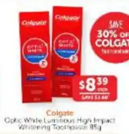 WHOLELIFE Colgate Optic White Luminous High Impact Whitening Toothpaste offer