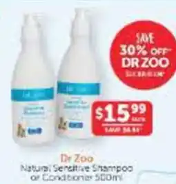WHOLELIFE Dr Zoo Natural Sensitive Shampoo or Conditioner offer