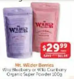 WHOLELIFE Mt. Wilder Berries Wild Blueberry or Wild Cranberry Organic Super Powder offer
