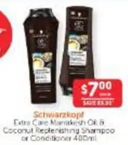 WHOLELIFE Schwarzkopf Extra Care Marakesh Oil & Coconut Replenishing Shampoo or Conditioner offer