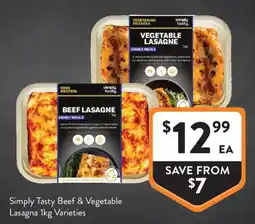 Foodworks Simply Tasty Beef & Vegetable Lasagna 1kg Varieties offer
