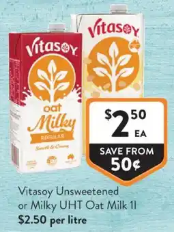 Foodworks Vitasoy Unsweetened or Milky UHT Oat Milk offer