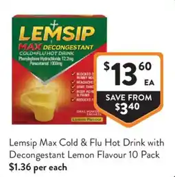 Foodworks Lemsip Max Cold & Flu Hot Drink with Decongestant Lemon Flavour offer