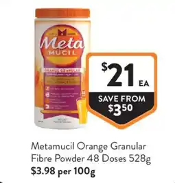 Foodworks Metamucil Orange Granular Fibre Powder offer