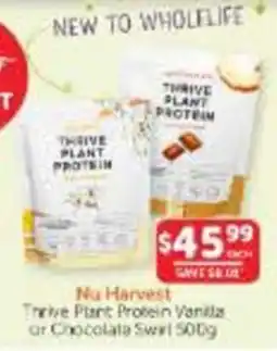 WHOLELIFE Nu Harvest Thrive Plant Protein offer