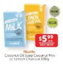 WHOLELIFE Niulife Coconut Oil Soap Coconut Milk or Lemon Charcoal offer