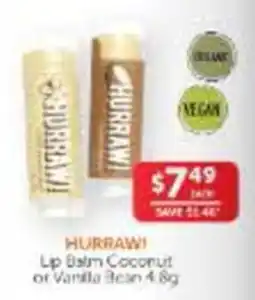 WHOLELIFE Hurraw! Lip Balm Coconut or Vanilla Bean offer