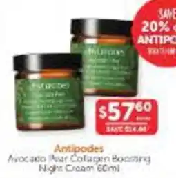 WHOLELIFE Antipodes Avocado Pear Collagen Boosting Night Cream offer