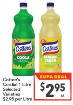 Supa Valu Cottees Cordial 1 Litre Selected Varieties offer