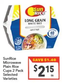 Supa Valu SunRice Microwave Plain Rice Cups 2 Pack Selected Varieties offer