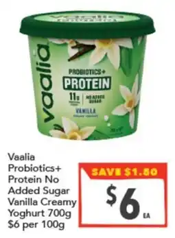 Supa Valu Vaalia Probiotics+ Protein No Added Sugar Vanilla Creamy Yoghurt offer