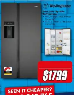 The Good Guys Westinghouse 596L Side-By-Side Refrigerator offer