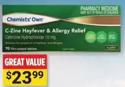 Cincotta Chemist Chemists' Own C-Zine Hayfever & Allergy Relief offer