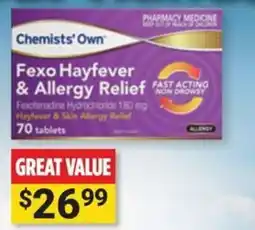 Cincotta Chemist Chemists' Own Fexo Hayfever & Allergy Relief offer
