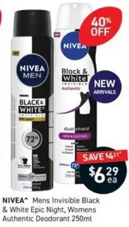 Chemist King NIVEA^ Mens Invisible Black & White Epic Night, Womens Authentic Deodorant offer