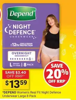 Cincotta Chemist Depend Women's Real Fit Night Defence Underwear offer