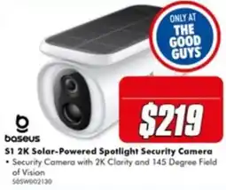 The Good Guys Baseus S1 2K Solar-Powered Spotlight Security Camera offer