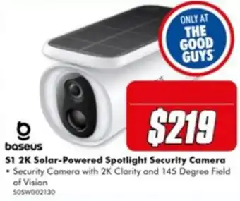 The Good Guys Baseus S1 2K Solar-Powered Spotlight Security Camera offer