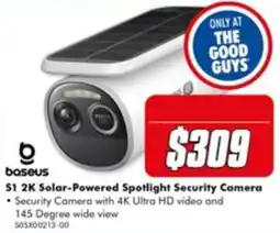 The Good Guys Baseus S1 2K Solar-Powered Spotlight Security Camera offer