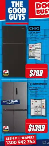 The Good Guys CHIQ 515L Top Mount Refrigerator offer