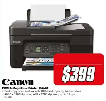 The Good Guys Canon PIXMA MegaTank Printer G4670 offer