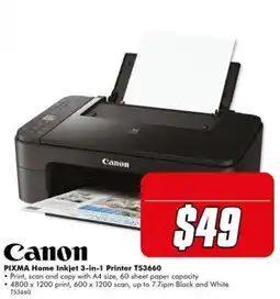 The Good Guys Canon PIXMA Home Inkjet 3-in-1 Printer TS3660 offer