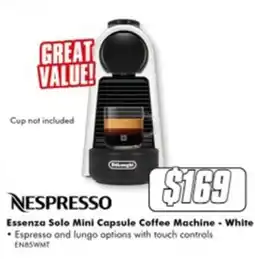 The Good Guys Nespresso Essenza Solo Mini Capsule Coffee Machine - White offer