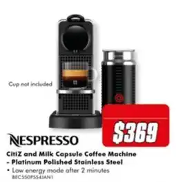 The Good Guys Nespresso CitiZ and Milk Capsule Coffee Machine - Platinum Polished Stainless Steel offer