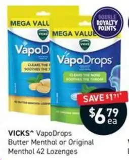 Chemist King VICKS VapoDrops Butter Menthol or Original Menthol offer