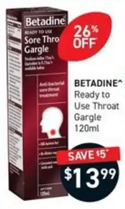 Chemist King Betadine Ready to Use Sore Throat Gargle offer