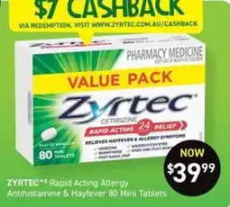 Chemist King Zyrtec Rapid Acting Allergy Antihistamine & Hayfever 80 Mini Tablets offer