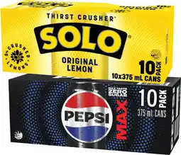 IGA Pepsi, Solo or Schweppes 10x375mL Selected Varieties offer