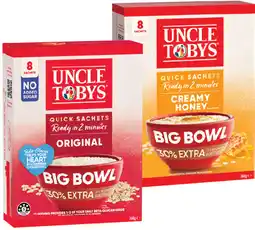 IGA Uncle Tobys Big Bowl Oats Quick Sachets Selected Varieties offer
