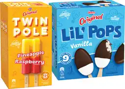 IGA Peters Original Twin Pole 8 Pack or LiL’ Pops Ice Cream 9 Pack Selected Varieties offer
