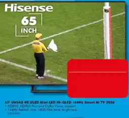The Good Guys Hisense 65" U6SAU 4K ULED Mini-LED Hi-QLED 144Hz Smart AI TV 2026 offer