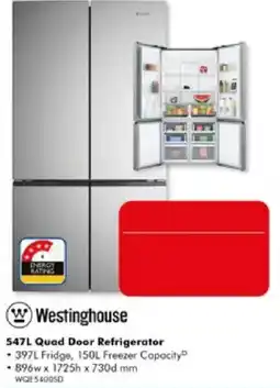The Good Guys Westinghouse 547L Quad Door Refrigerator offer