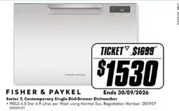 The Good Guys Fisher & Paykel Series 7 Contemporary Single DishDrawer Dishwasher offer