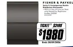 The Good Guys Fisher & Paykel Series 9 Contemporary Double DishDrawer Dishwasher offer