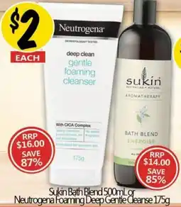 NQR Sukin Bath Blend or Neutrogena Foaming Deep Gentle Cleanse offer