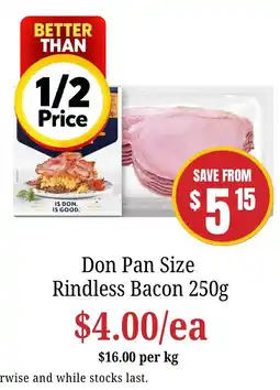 Farmer Jack's Don Pan Size Rindless Bacon offer