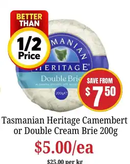 Farmer Jack's Tasmanian Heritage Camembert or Double Cream Brie offer
