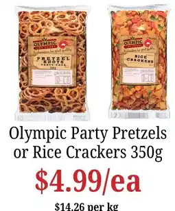 Farmer Jack's Olympic Party Pretzels or Rice Crackers offer