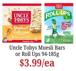 Farmer Jack's Uncle Tobys Muesli Bars or Roll Ups offer